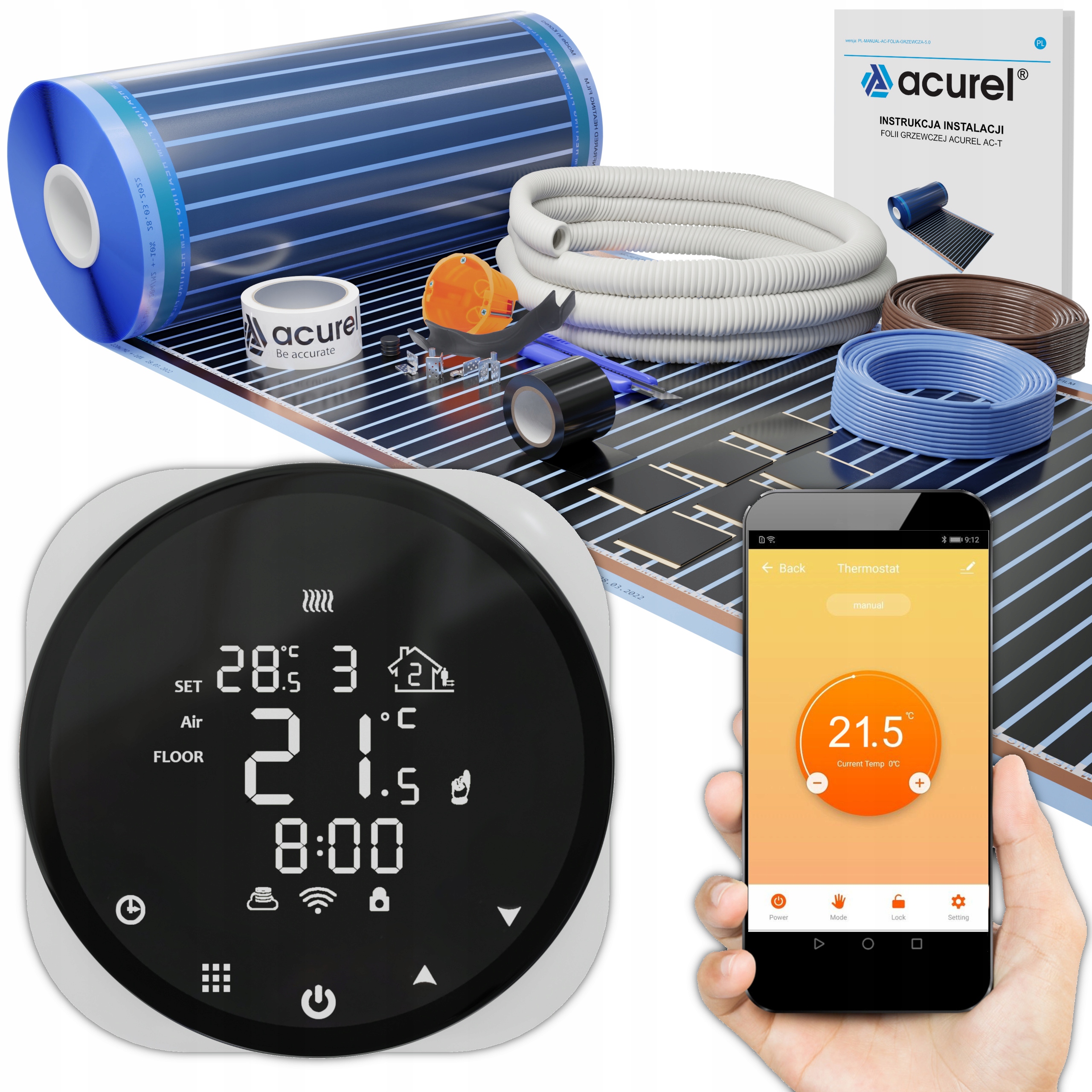 Vykurovacia fólia 80W/m² WiFi termostat Set 1m²